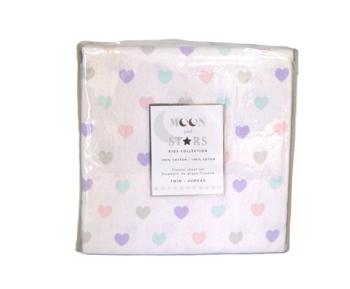 Sheet Set-160GSM-FL/PR-Twin-Multi-Color Hearts-MOON & STARS