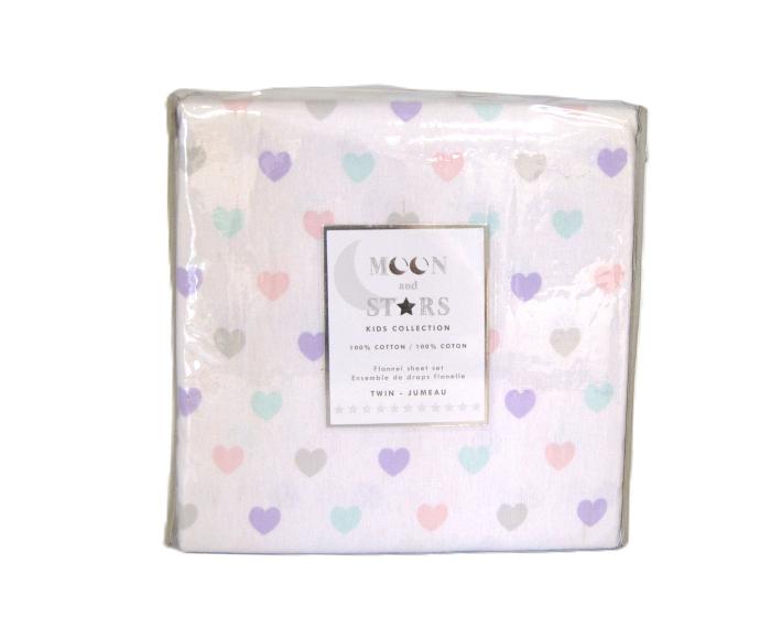 Sheet Set-160GSM-FL/PR-Twin-Multi-Color Hearts-MOON & STARS