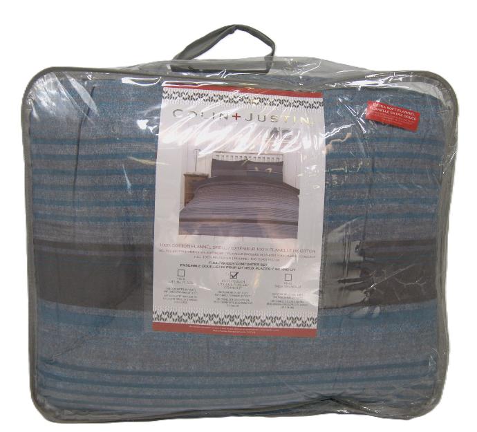 Comforter Set/3pcs-160GSM-FL/PR-Full Queen-Lgt/Grey-Dark/Grey-Wire Plaid-COLIN+JUSTIN