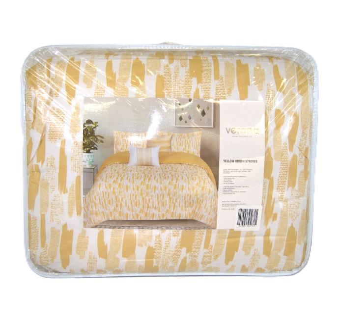 Comforter Set/5pcs-90GSM Cover (240GSM FILL)-100% Polyester-QUEEN-Printed-Yellow Brush Strokes-VERONA