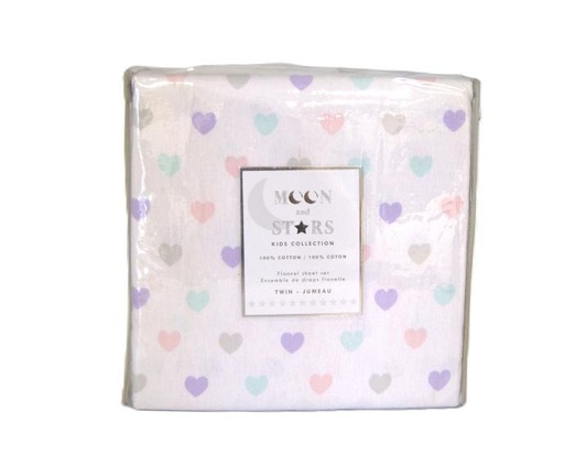 [628451321217] Sheet Set-160GSM-FL/PR-Twin-Multi-Color Hearts-MOON & STARS